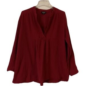 Gigio Usa‎ SZ S Gauzy Fairy Red Oversized Raw Hem Roll Tab Artsy Boho Blouse